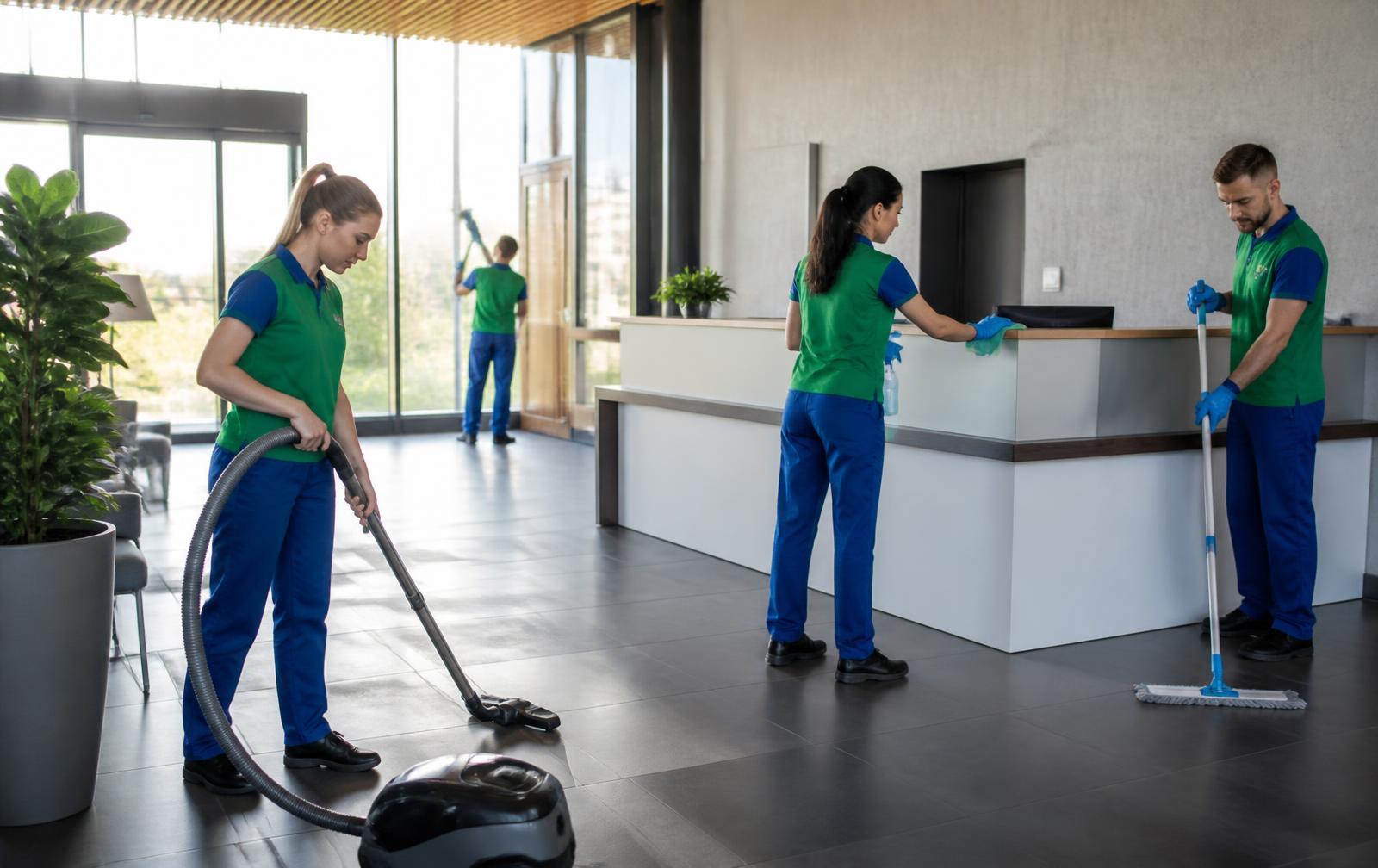 Städteam från Service Konsult städar en kontorsreception i Skåne